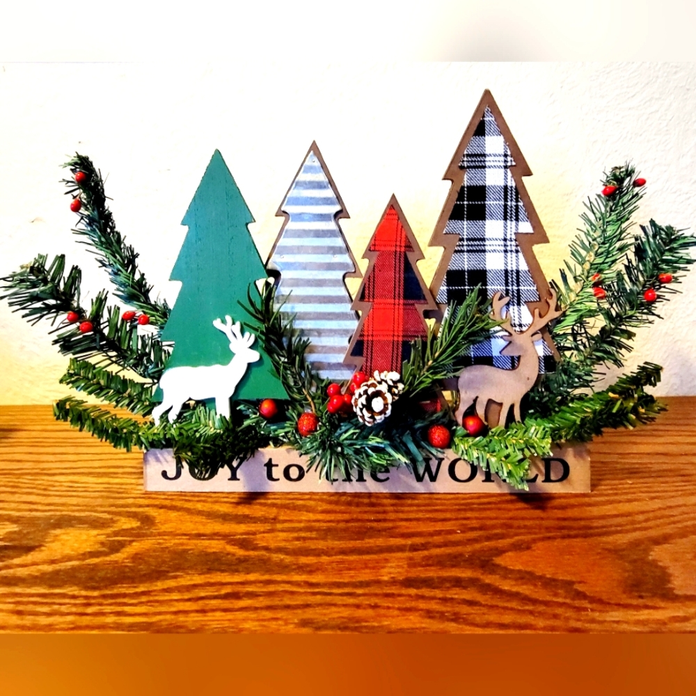Handmade Holiday Decor.🎄🦌 Joy To The World Christmas Tree with Deer Decor.